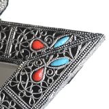 Triangular mirror in silver metal and pearls, 80s