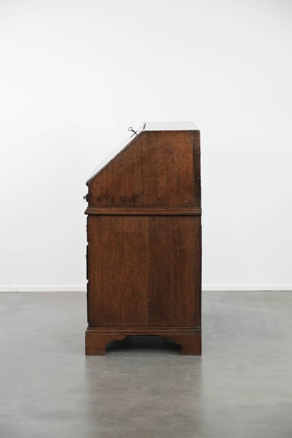 Grand coffre à tiroirs / bureau / coffre en chêne anglais du XVIIIe siècle avec des compartiments secrets et un intérieur en gradins.