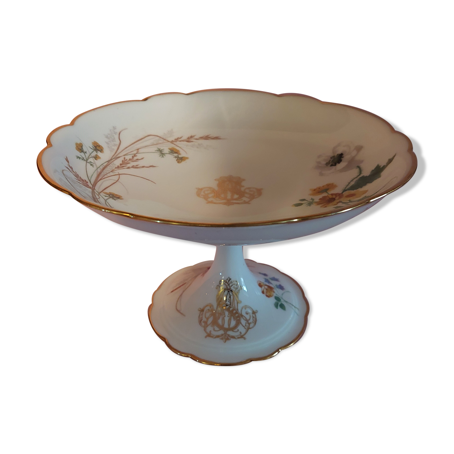 Porcelain compotier monogram gold store of the iron bridge Paris