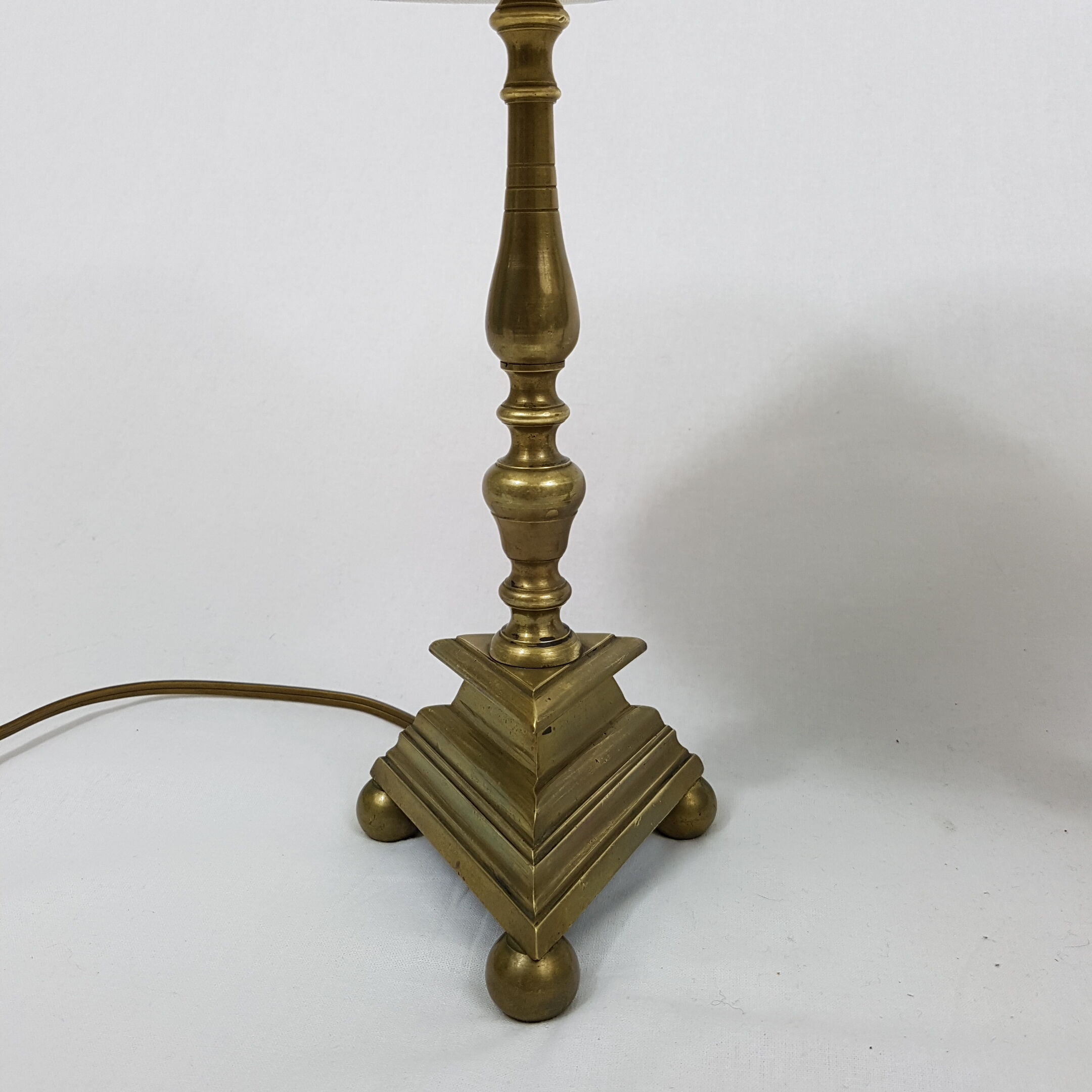 Pair of bedside brass base triangle triangular candelabra Church