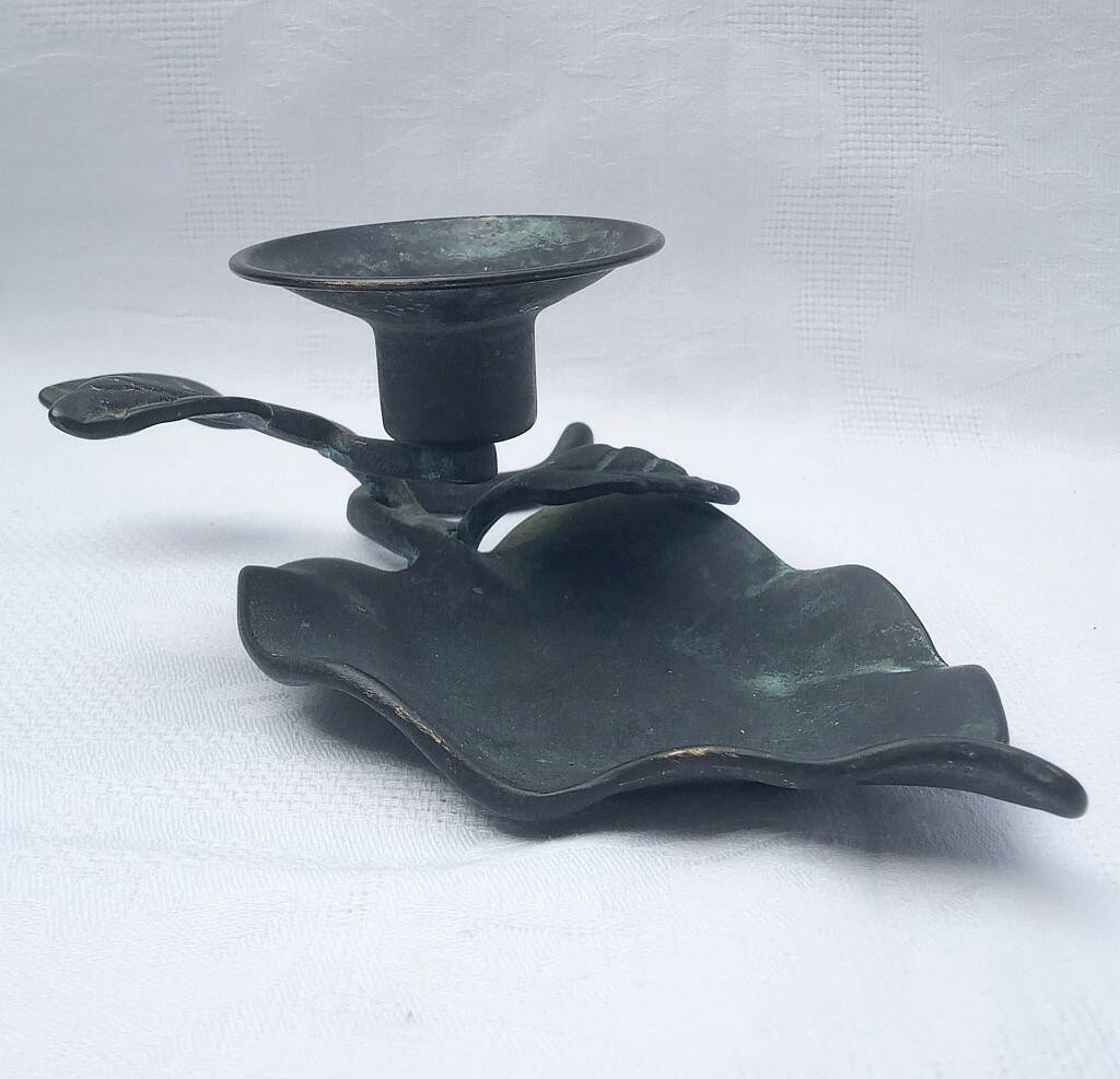 Patinated Bronze Candlestick Flower Shaped