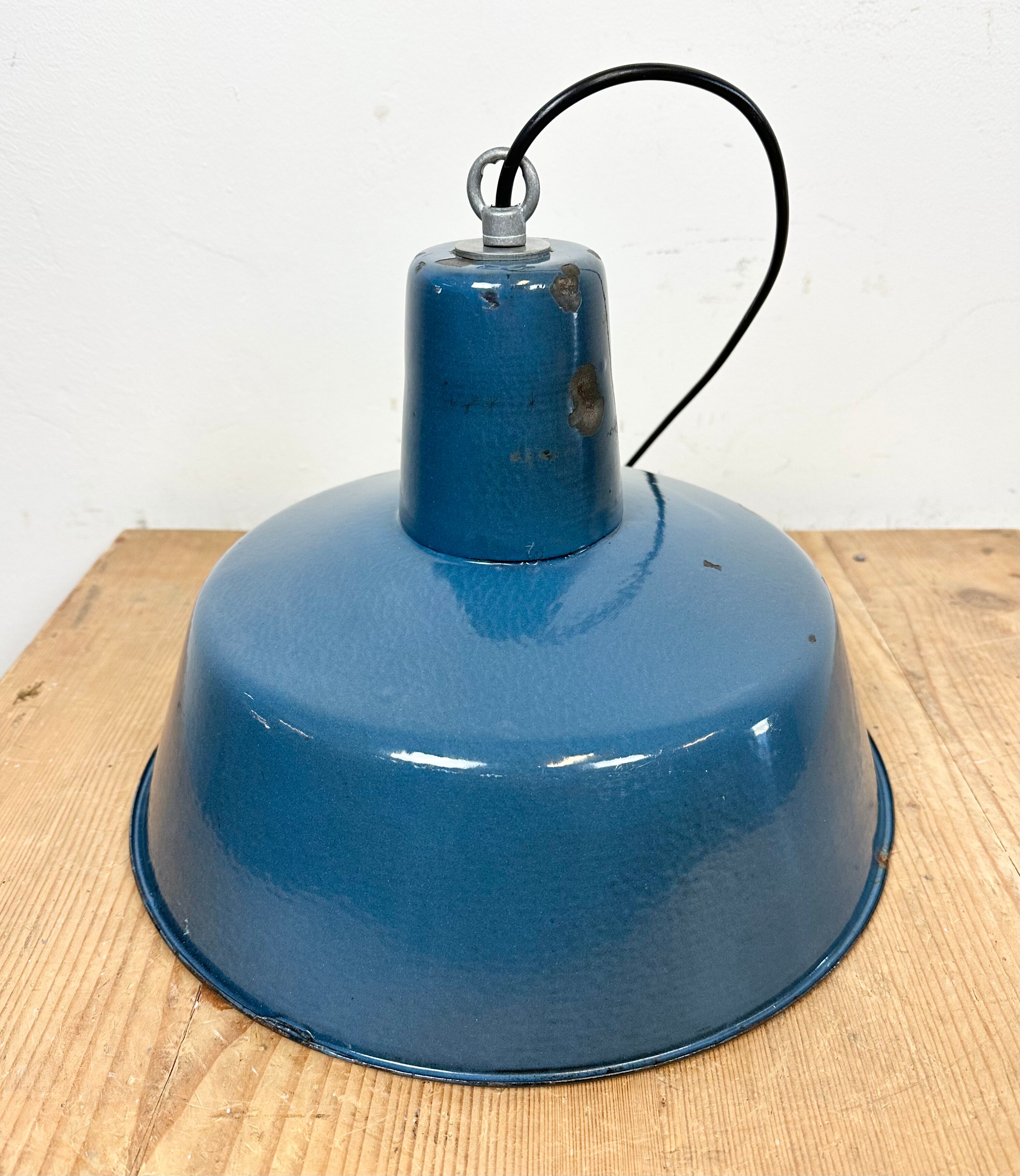 Industrial Blue Enamel Factory Pendant Lamp, 1960s
