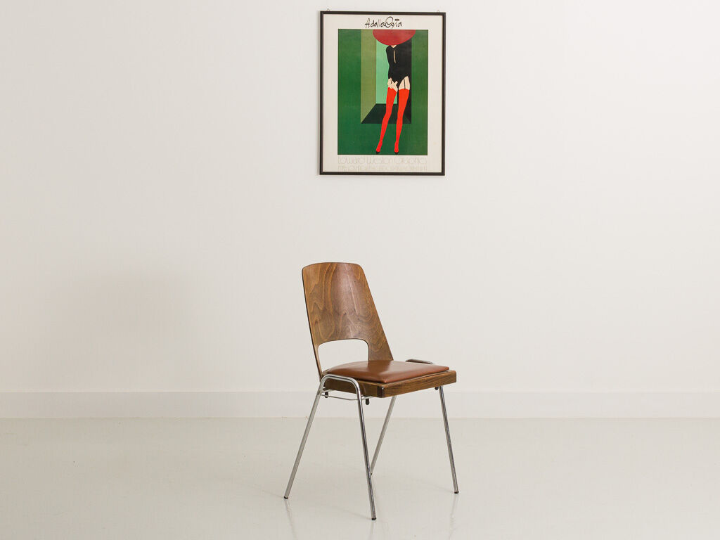 Set of 3 Jomain Baumann chairs, seat in imitation cognac leather, circa 1960