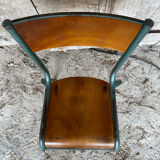 Vintage chair mullca model 510 green metal + wooden seat and back in burgundy