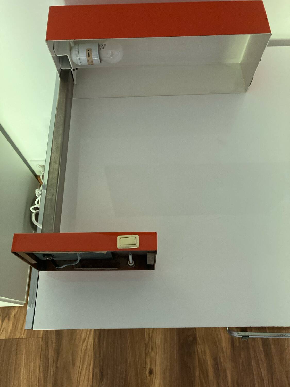 Large vintage orange desk lamp from the 70s in metal