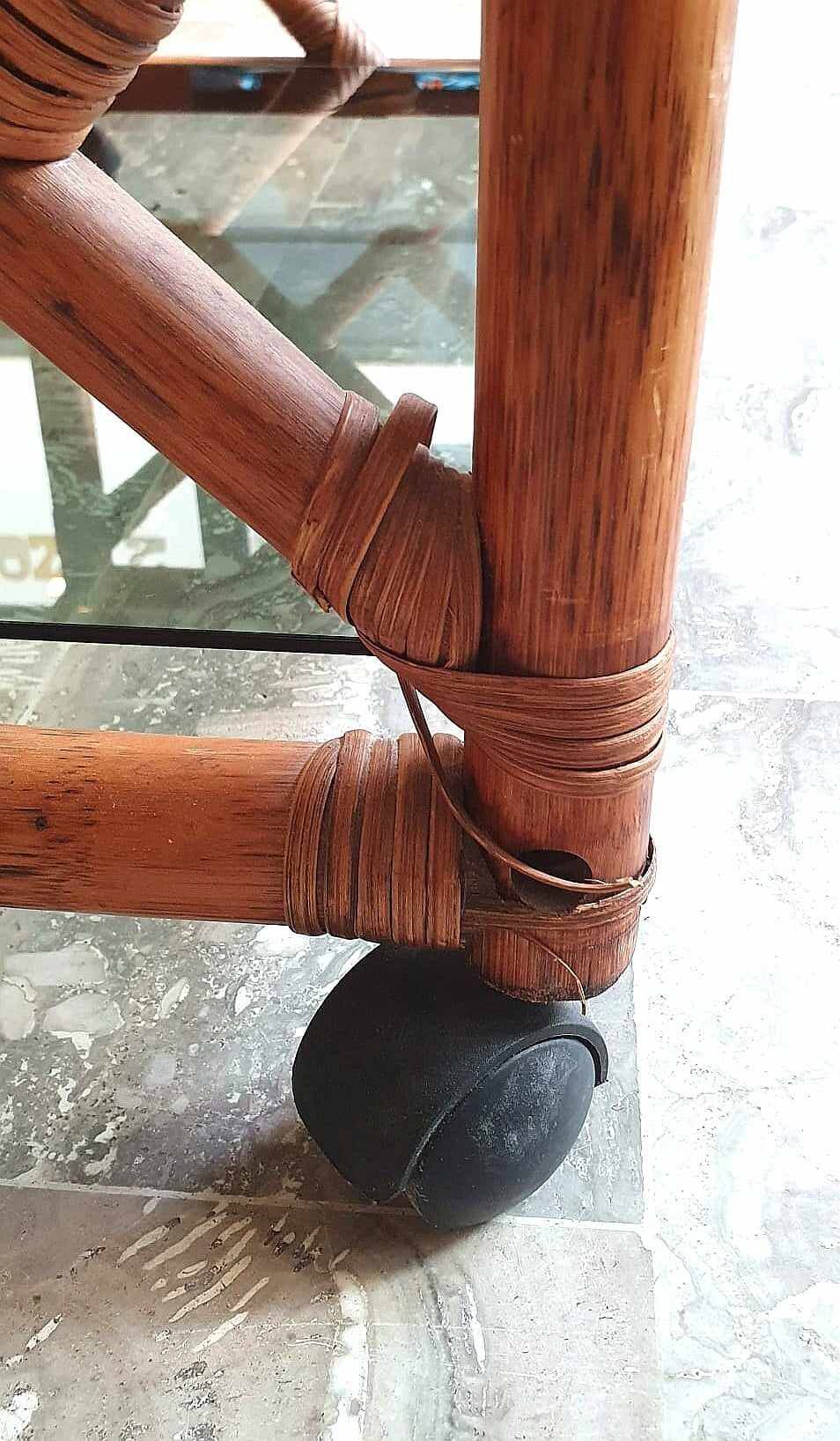 Bamboo coffee table on casters