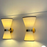 Pair of Italian sconces 80's vintage brass fabric