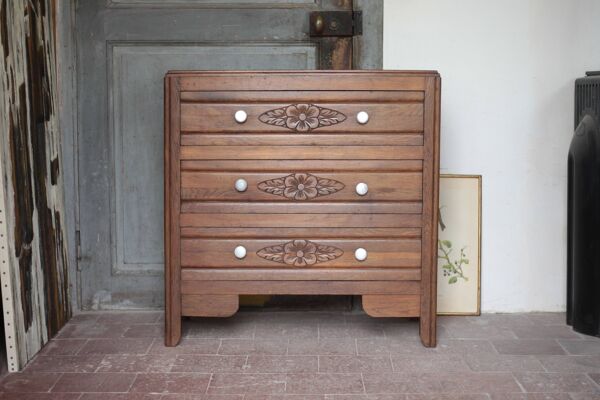 Commode bois 3 tiroirs, meuble de rangement, meuble ancien, art déco