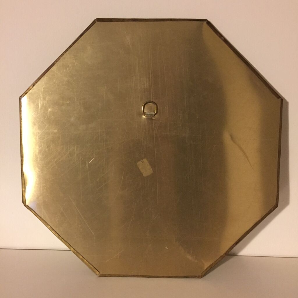 Octagonal brass mirror and veined beige bovine horn 29x29cm