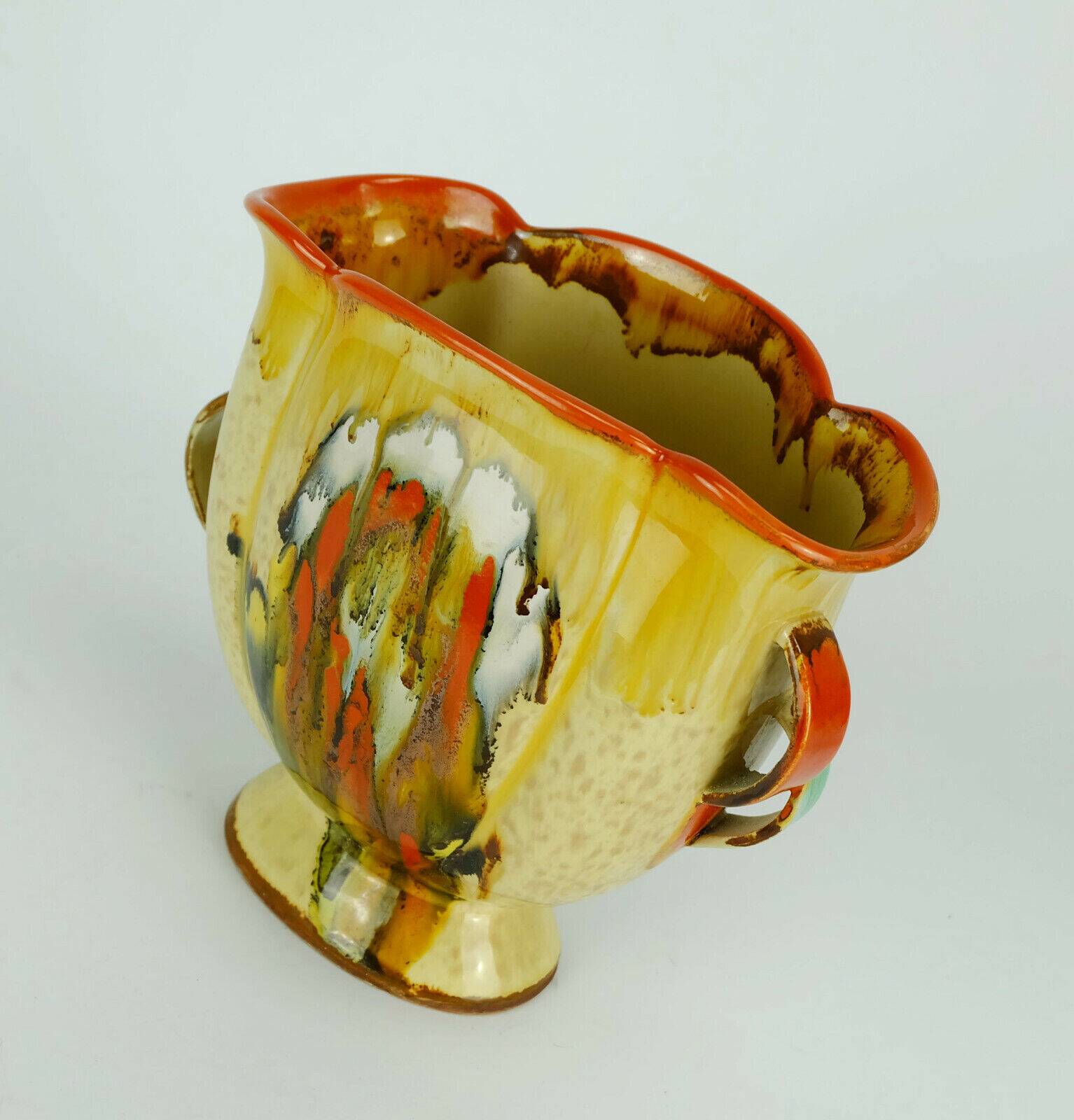 Art déco vase 1930s ceramic dumler breiden drip glaze double handle