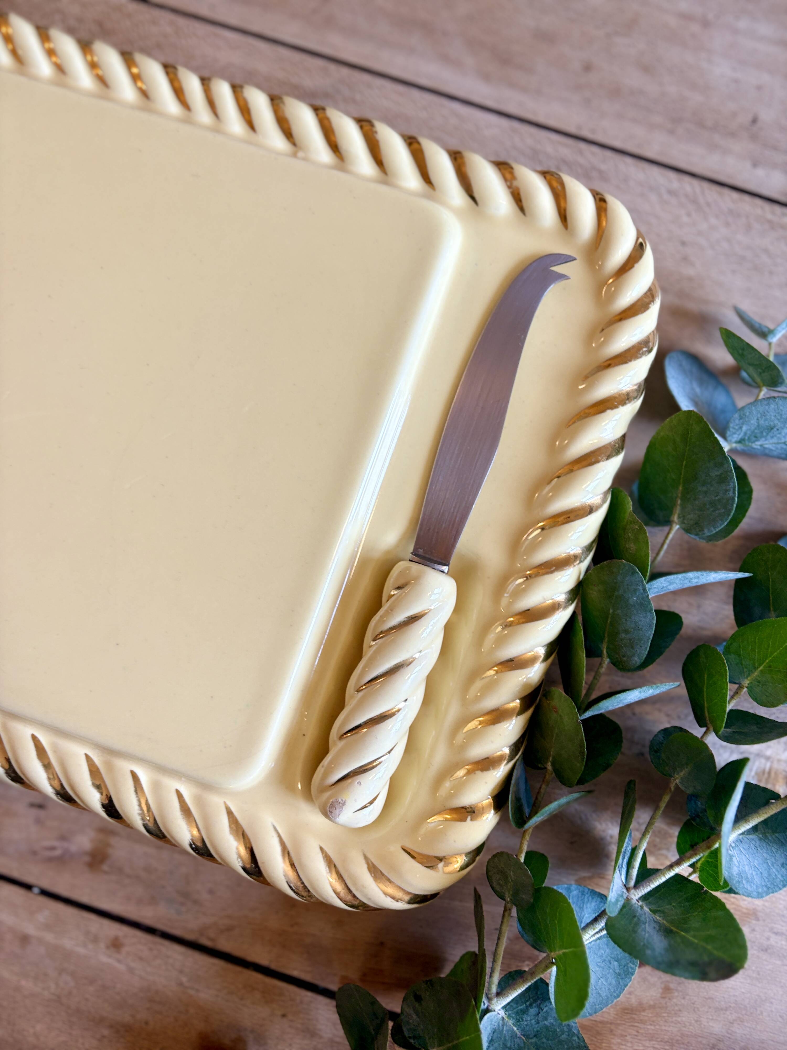 Vintage Yellow and Gold Ceramic Cheese Board