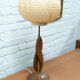 Teak brass and rattan table lamp
