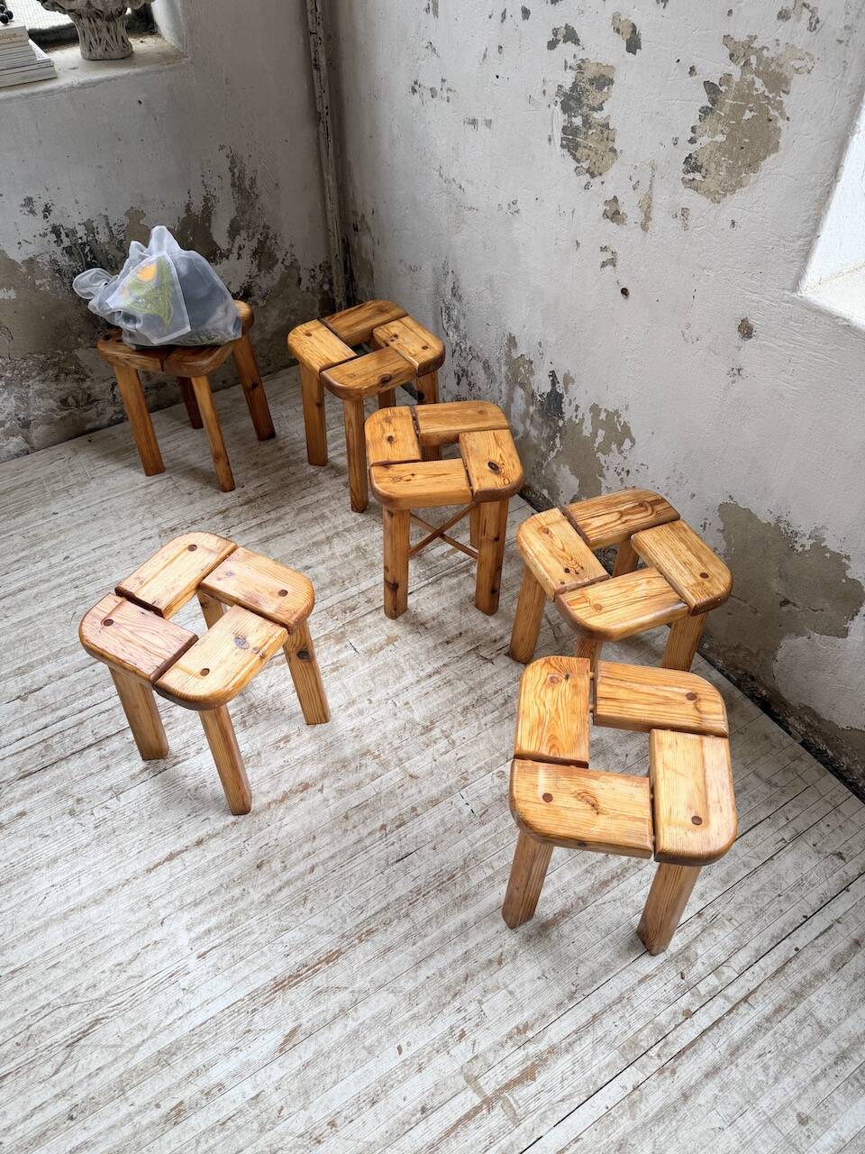 Set of 6 Olof Ottelin stools, Finland 1950.