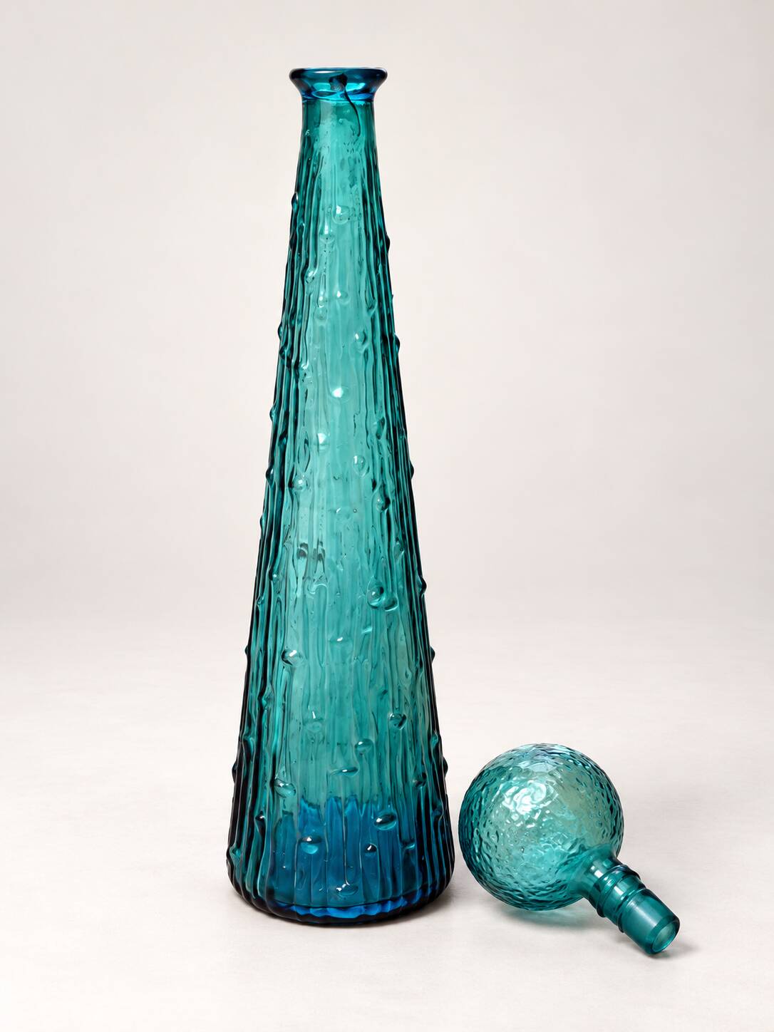 Large decorative turquoise blue textured glass carafe – Vintage