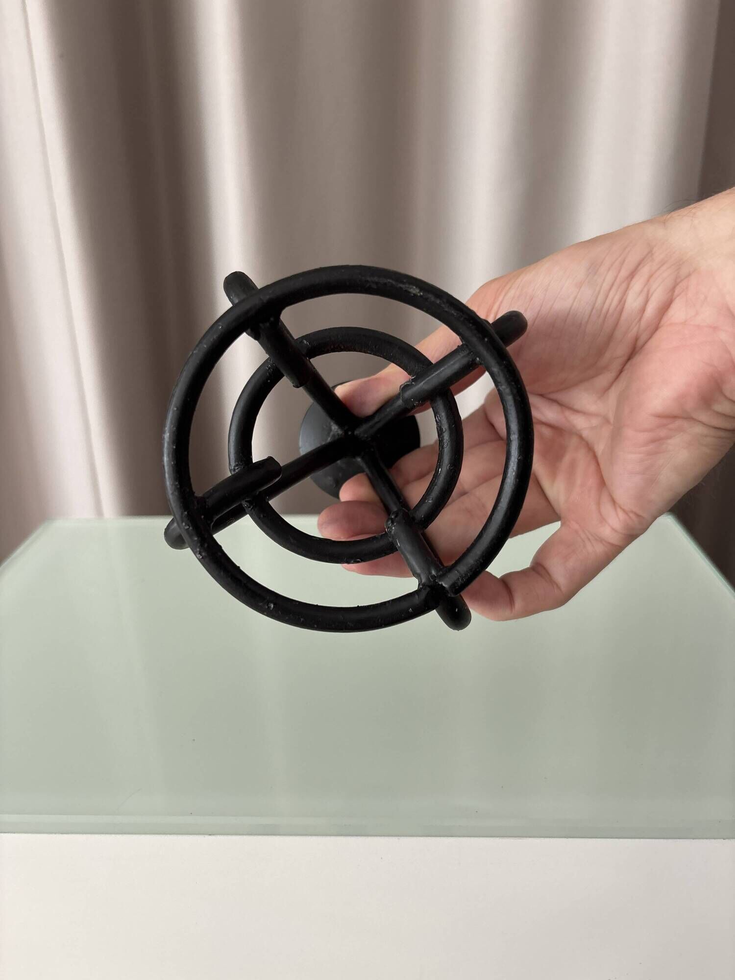 Vintage Black Wrought Iron Candle Holder – Sculptural Brutalist Design