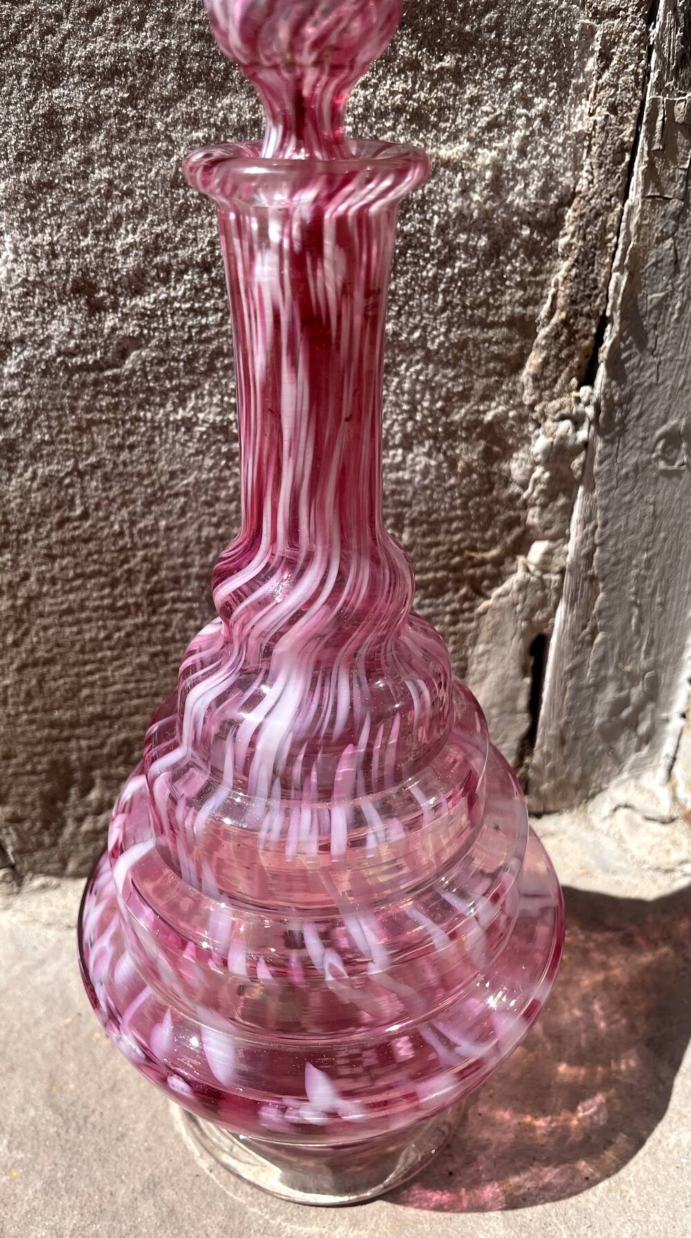 Modernist liqueur carafe clichy pink and white table art