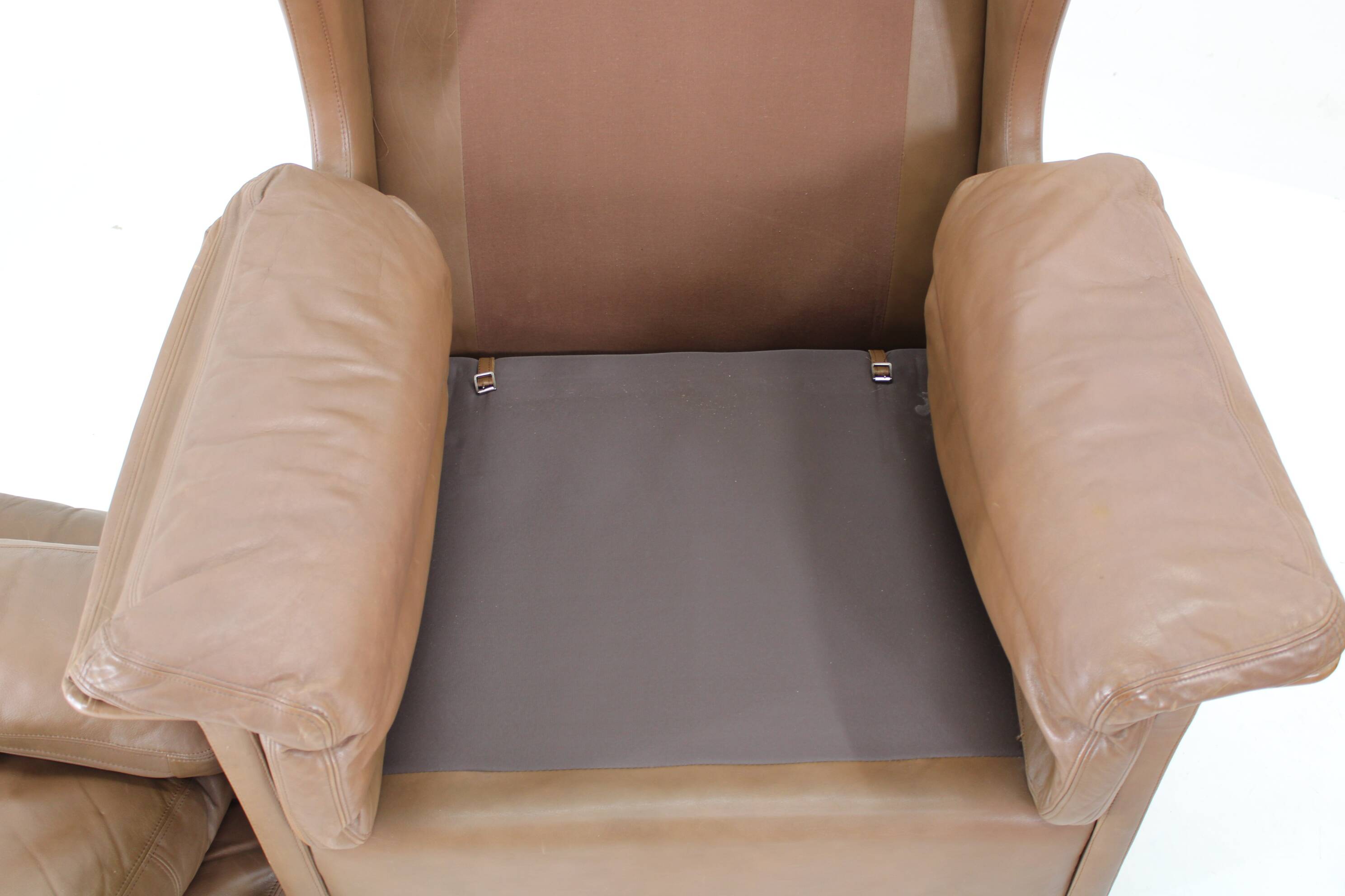 1970s Pair of Brown Leather Armchairs, Denmark