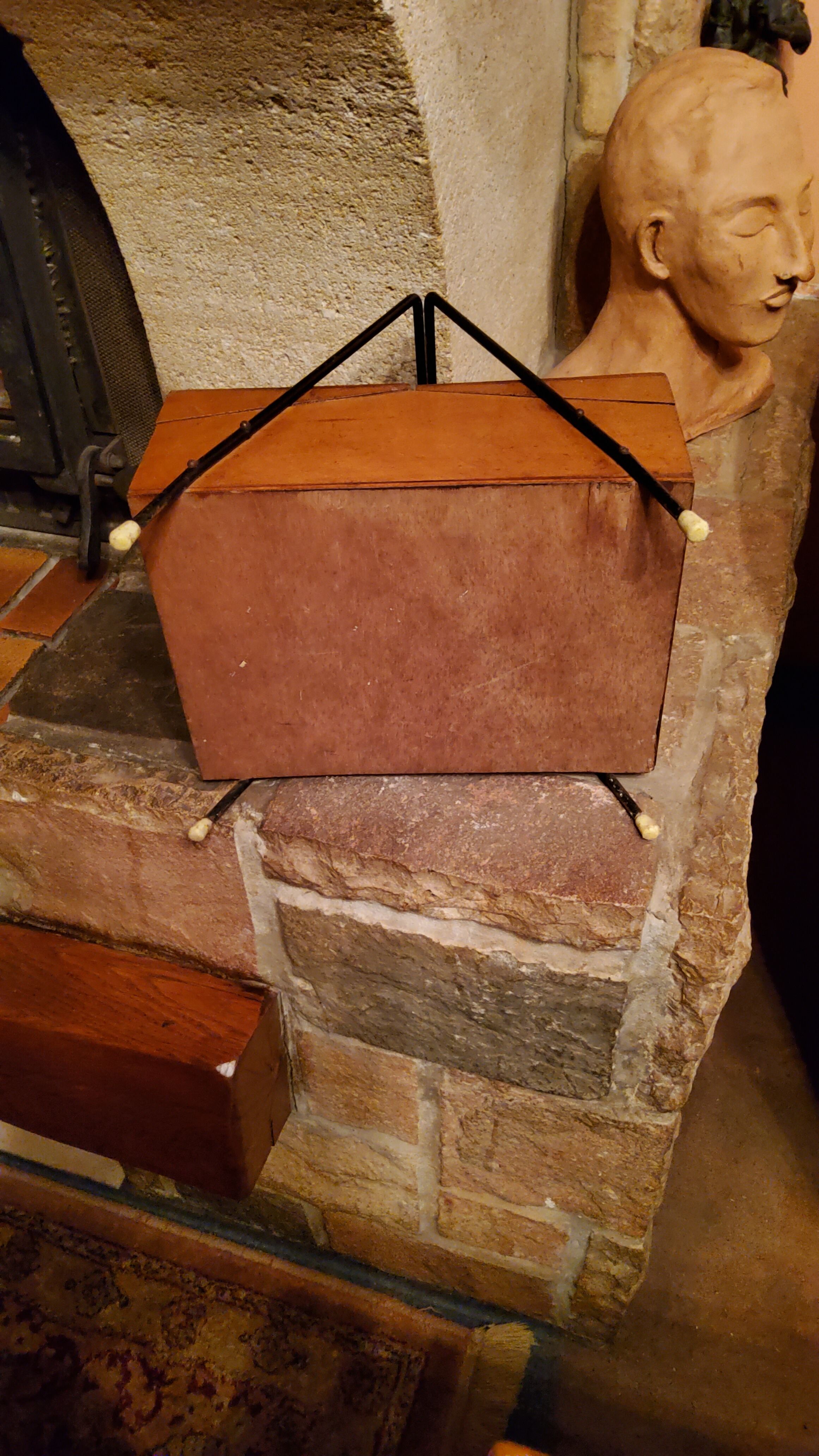 Sewing box from the 50s in wood and black metal