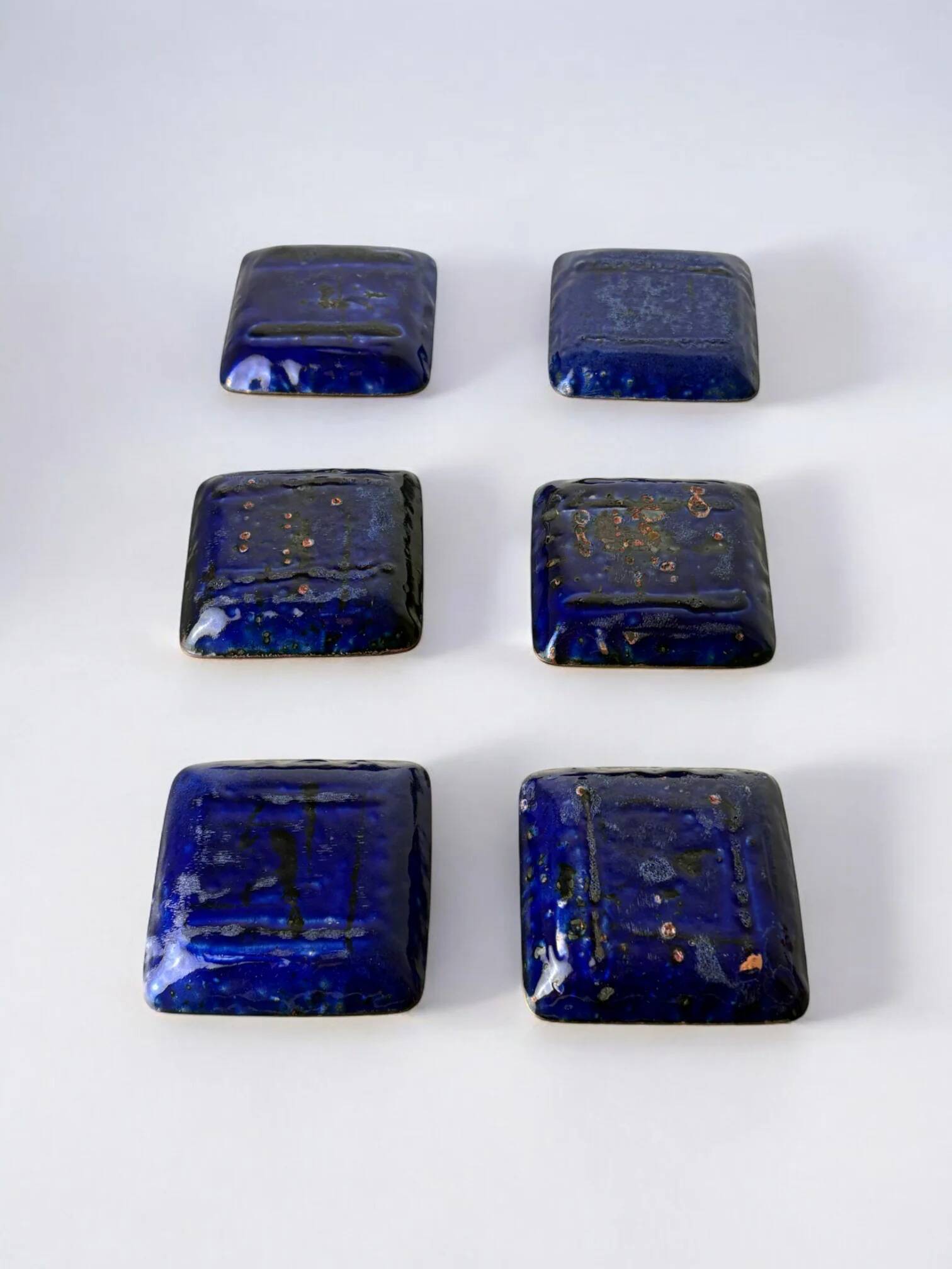 Set of 6 modernist enamel soy dishes by J. Capo Esmaltes, Spain, 1970s