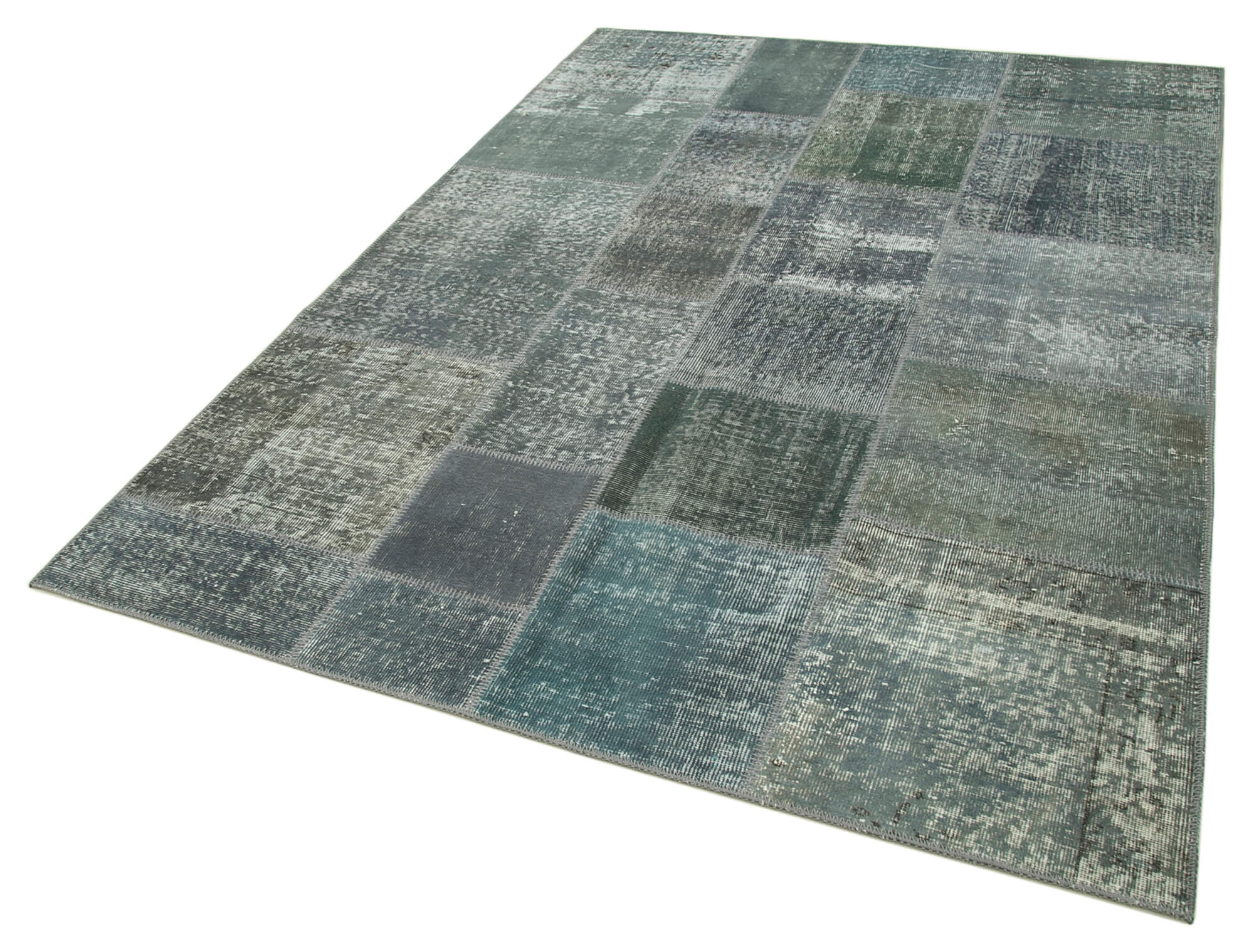 Hand-Knotted Turkish Vintage 171 cm x 242 cm Grey Patchwork Rug