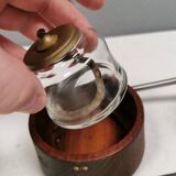 Très belle lampe à pétrole/lanterne Trip/Trap en teck, verre et acier inoxydable