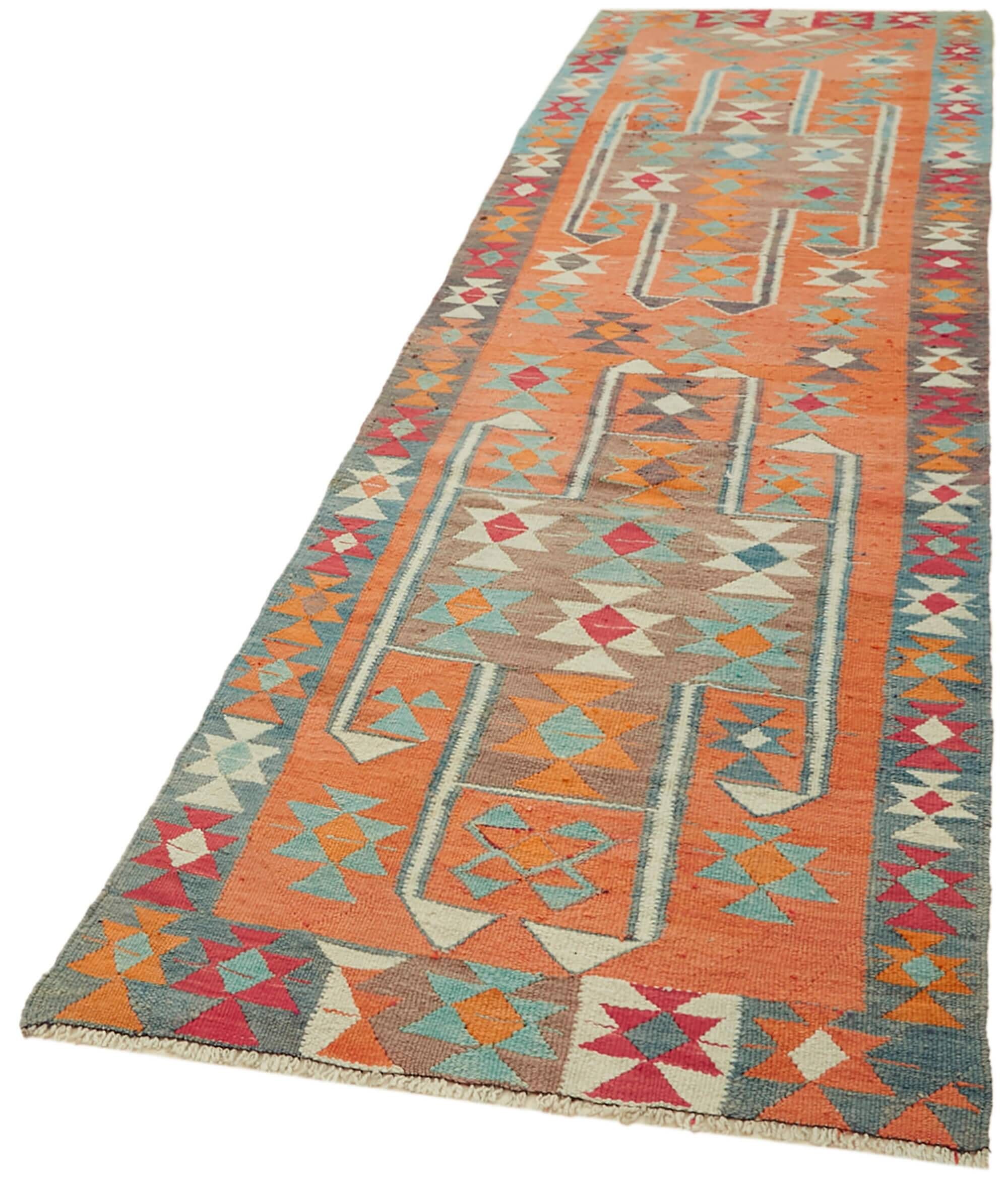 Turkish Handwoven Vintage Herki Kilim 103 cm x 338 cm