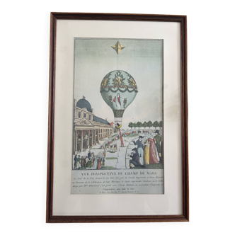 Old engraving – Perspective view of the Champ de Mars – Balloon ascent