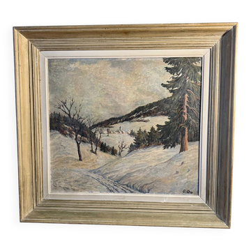 Tableau Peinture de Montagne en Hiver