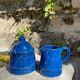 Sucrier et pot à lait bleu en céramique
