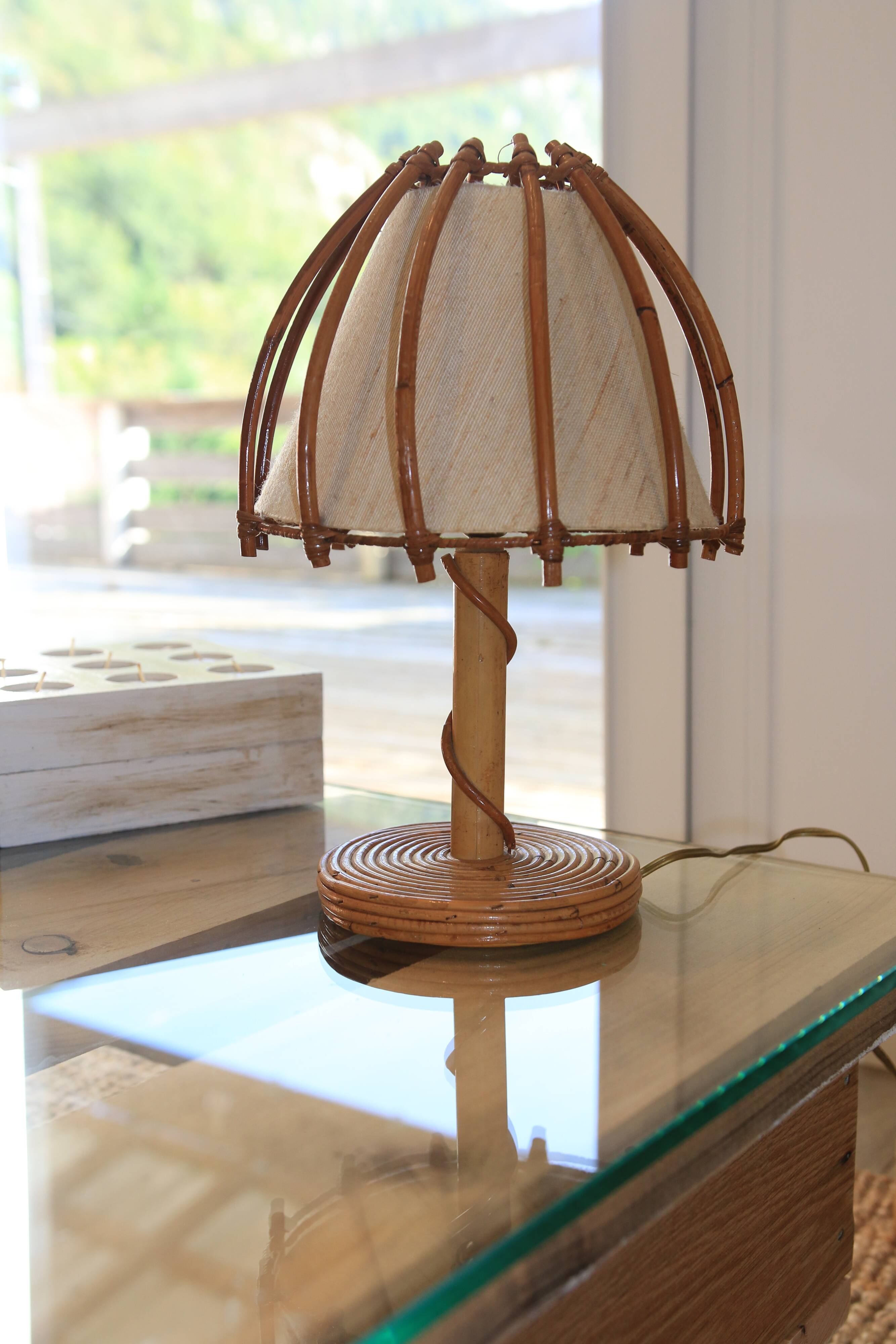 Louis Sognot rattan lamp, 1950s-60s