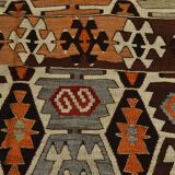 Light Green & Orange Tribal Turkish Kilim Rug, 141x305Cm