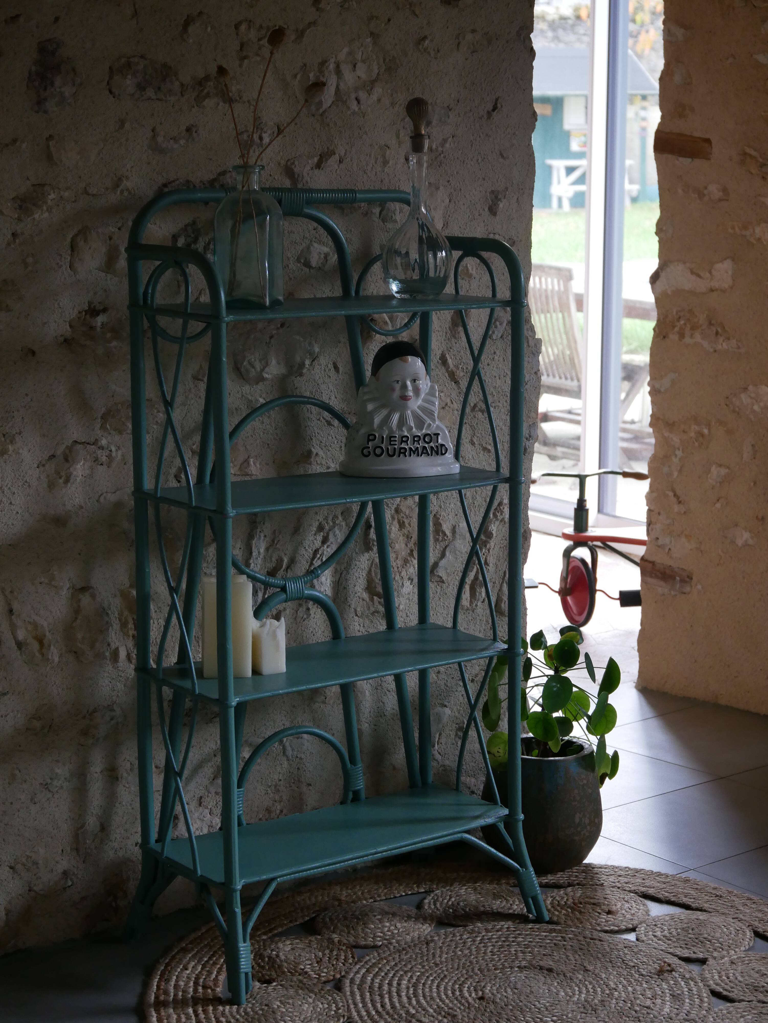 Blue rattan shelf