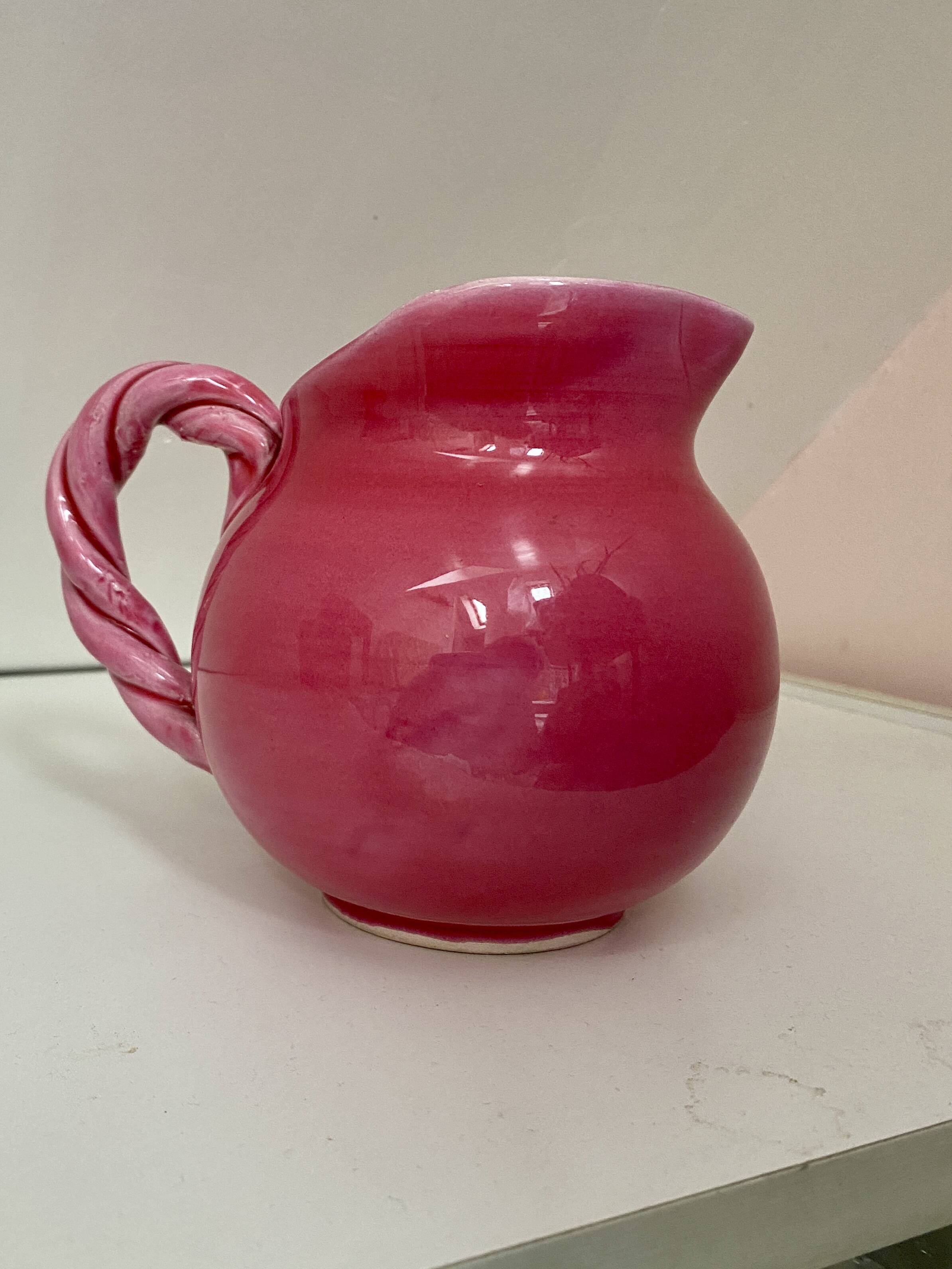 Small old pink ceramic pitcher or milk jug from Vallauris