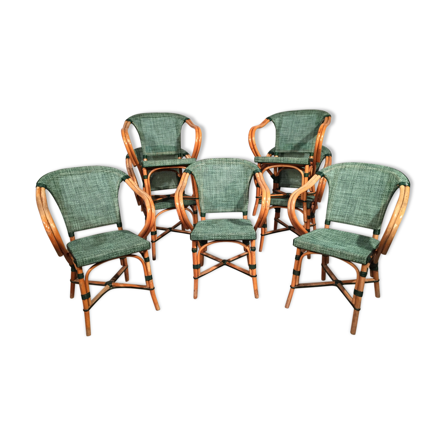 Lot 7 green chairs terrace rattan a 50´s 60´s