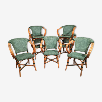 Lot 7 chaises verte terrasse en rotin a 50´s 60´s