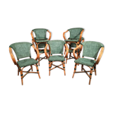 Lot 7 green chairs terrace rattan a 50´s 60´s