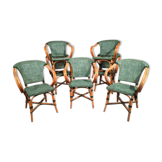 Lot 7 green chairs terrace rattan a 50´s 60´s
