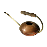 Copper watering can with handle made of bamboo and spout made of brass, vintage