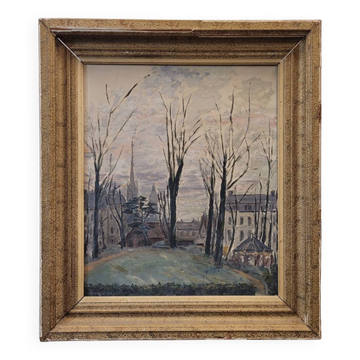 Huile sur toile « Vue urbaine en hiver », Signée « Henry Savoye », pps . s. s. XX - France