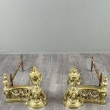 Pair of gilded bronze andirons, Louis XVI style, 20th century