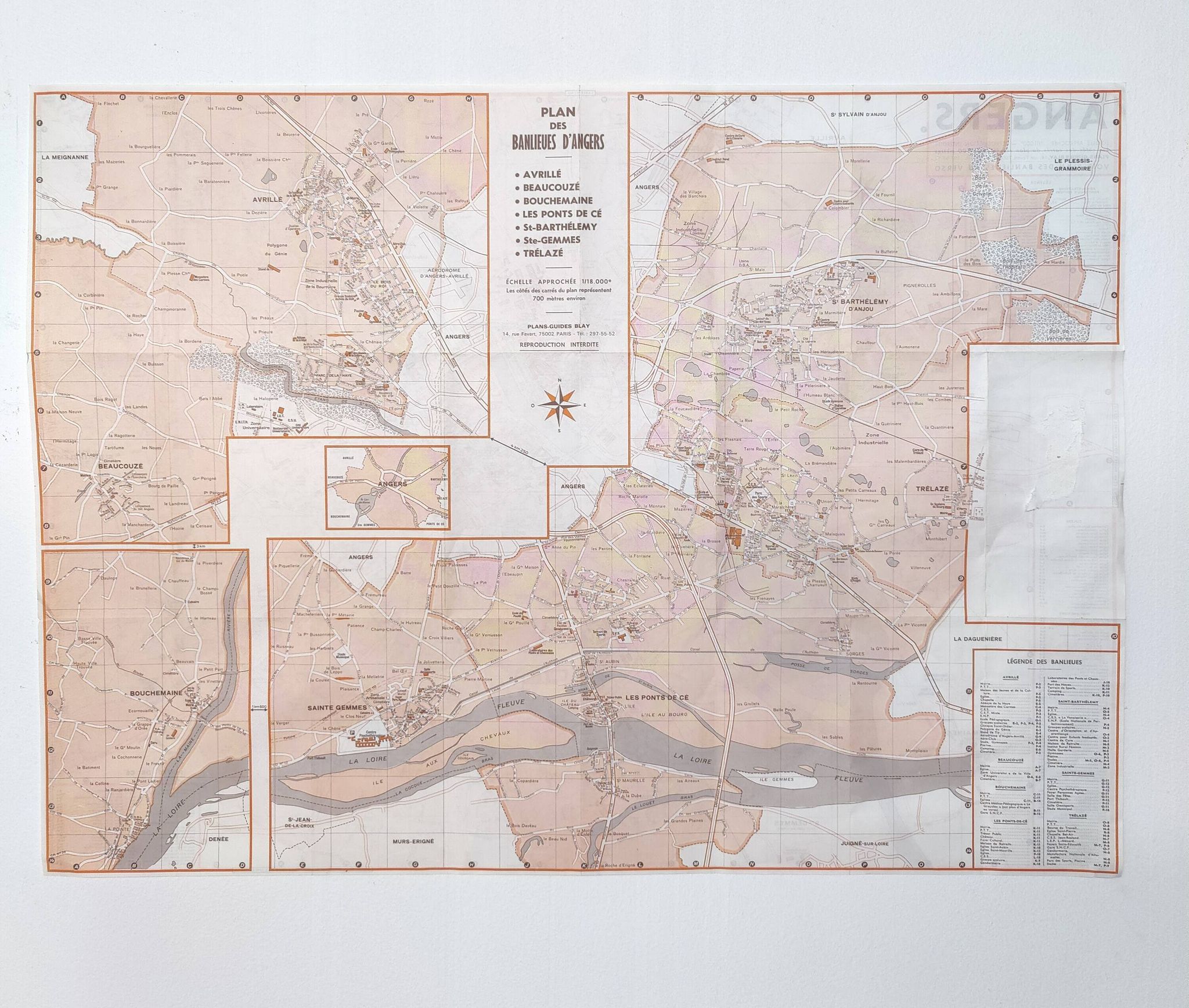 Angers vintage map 74x54cm