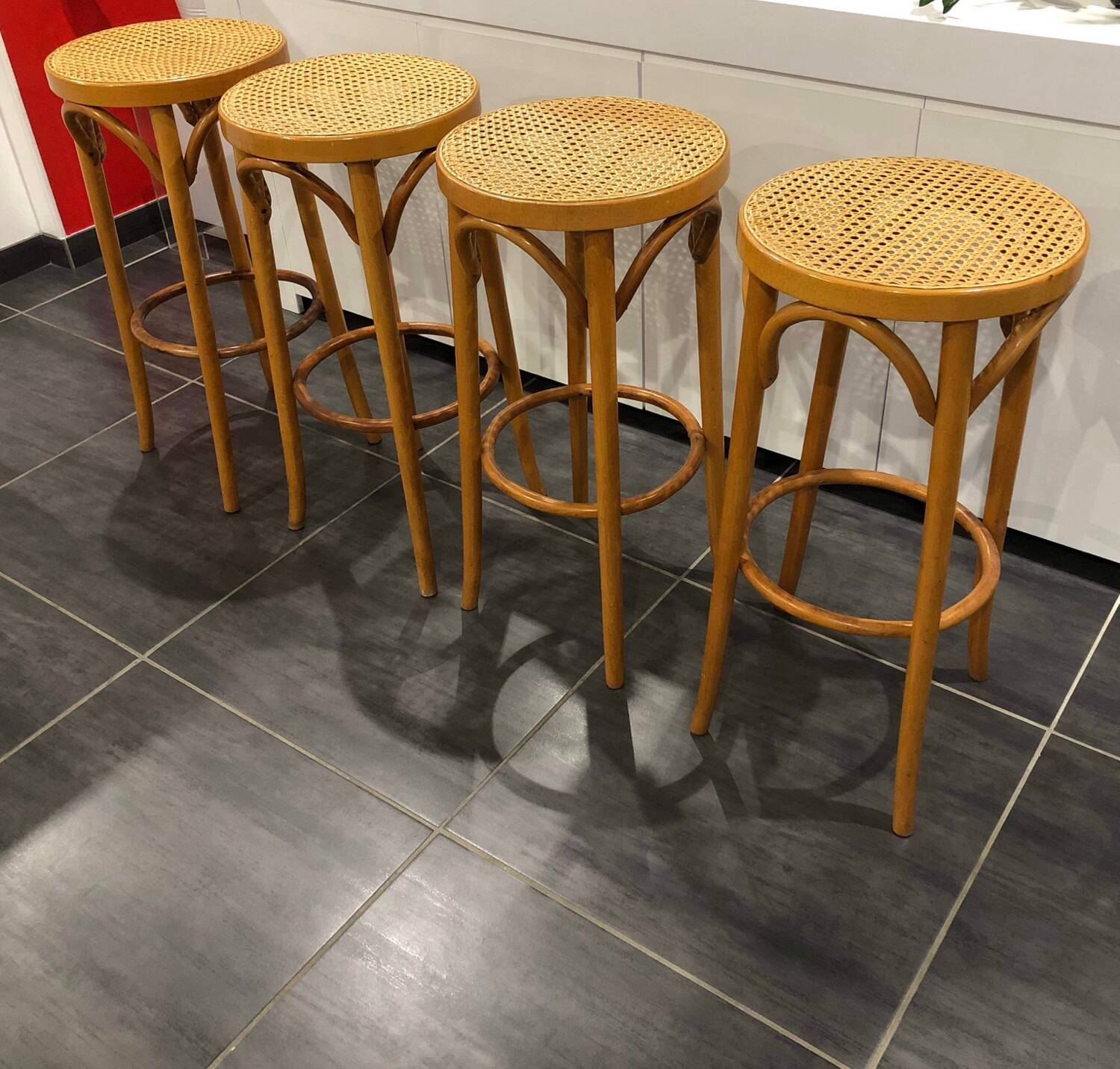 Set of 4 traditional cane stools