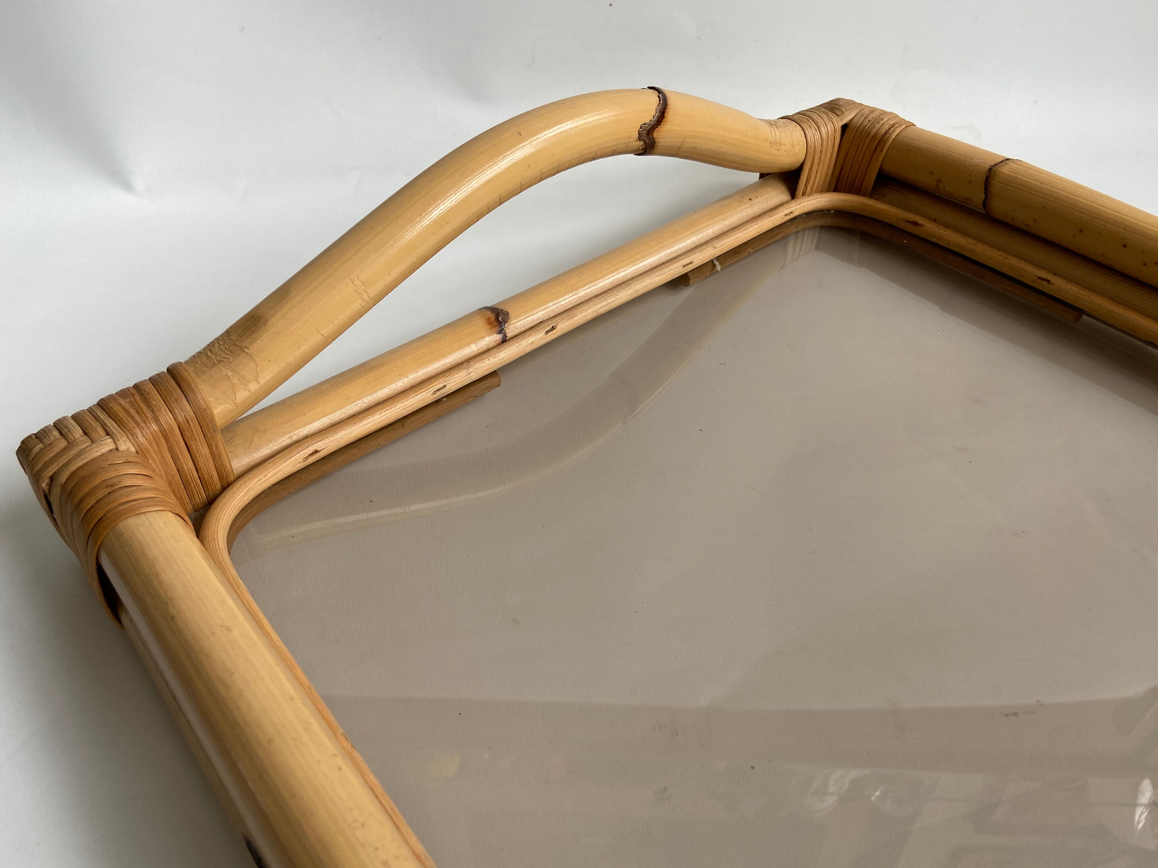 Rattan and glass tray