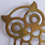 Vintage 70s owl golden brass trivet
