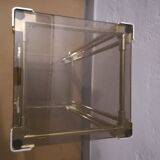 Hollywood Regency 1970s Smoked Glass and Brass Double Square Top Pedestal Table