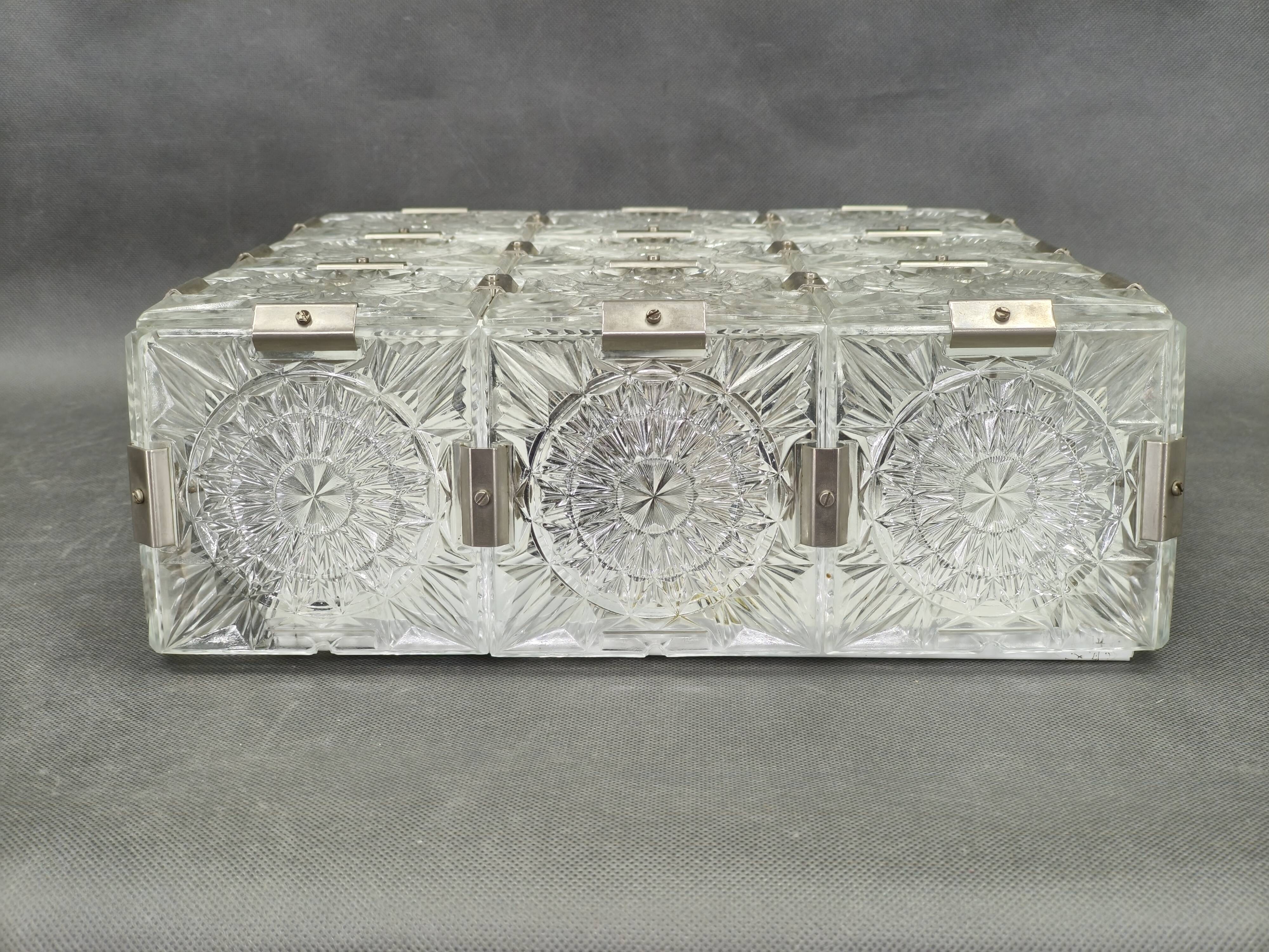 Czech Cut Glass Flush Mount Ceiling Light, Kamenický Šenov 1970s