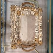 Pair of Nesting Tables Silver Metal Golden Decor Vine Leaf Maple