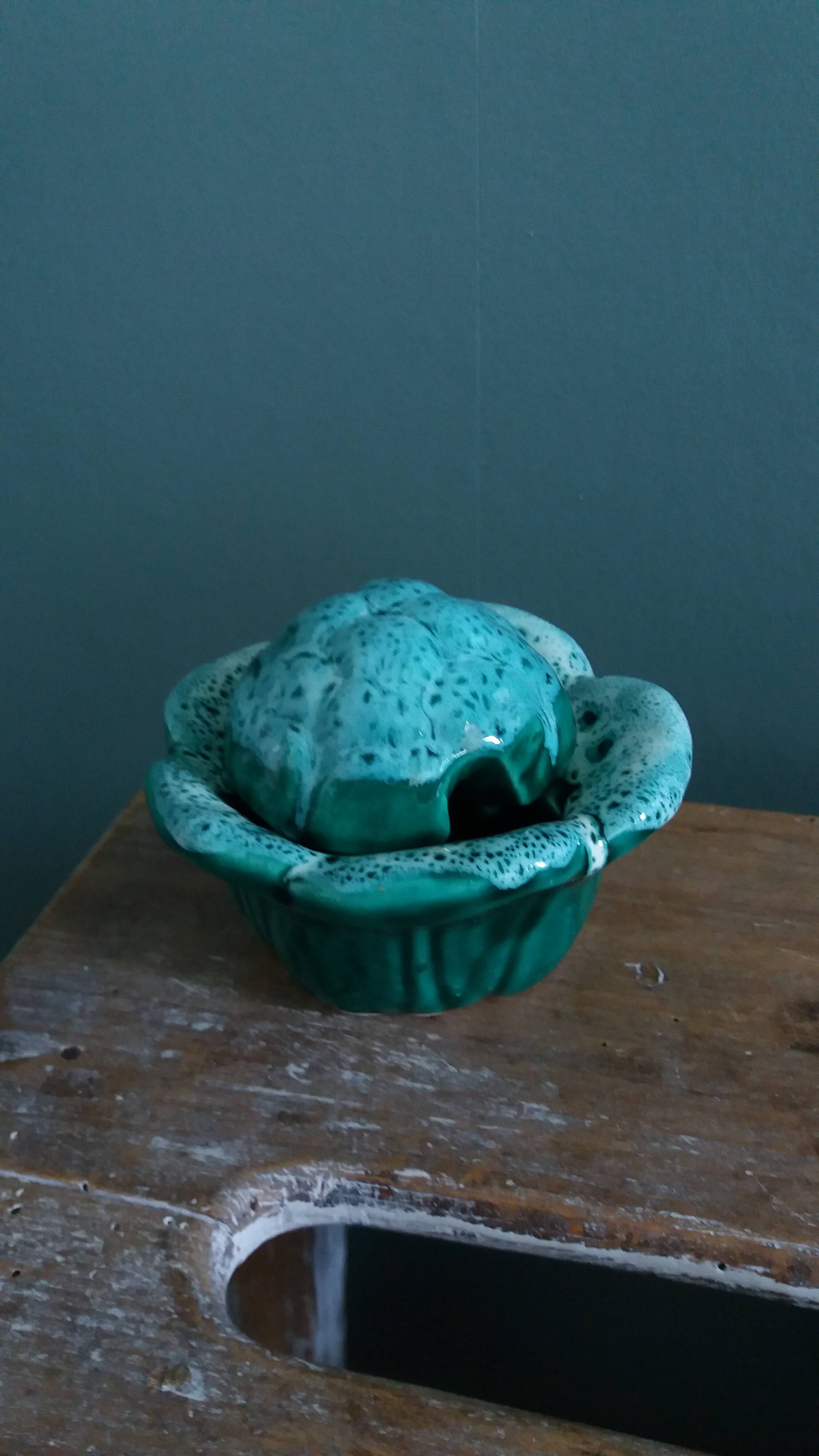 Cabbage mustard pot in slip