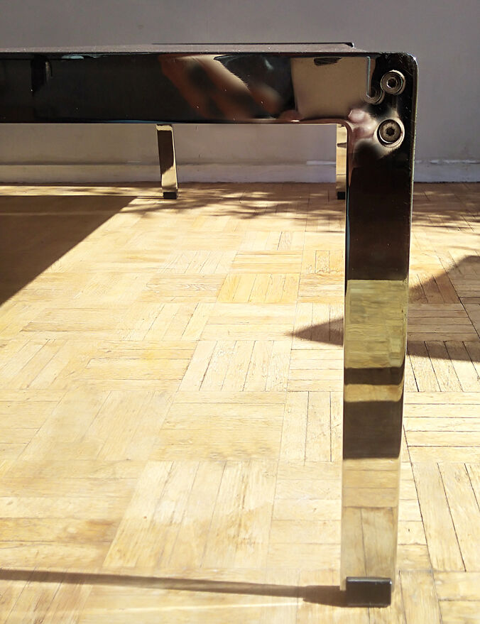 Coffee table in chrome and rosewood metal 1970
