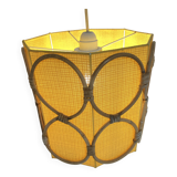 Vintage pendant light in orange fabric and rattan